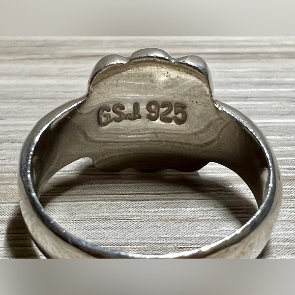 Designer Signed GSJ Sterling Silver Modernist Puffy Striped Band Ring, Size 7.5 - Picture 7 of 10